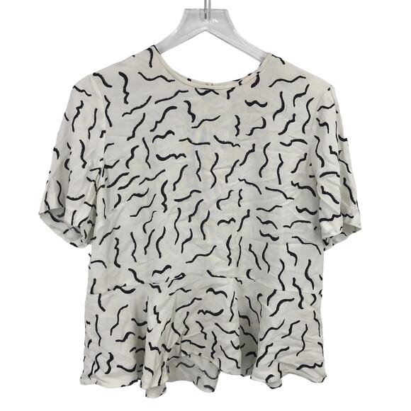 Diane von Furstenberg Orilla Top Blouse M Peplum Short Sleeve Crew Neck Keyhole - Picture 1 of 8